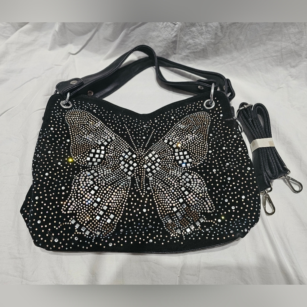 Black and Silver Studded Butterfly Shoulder Bag